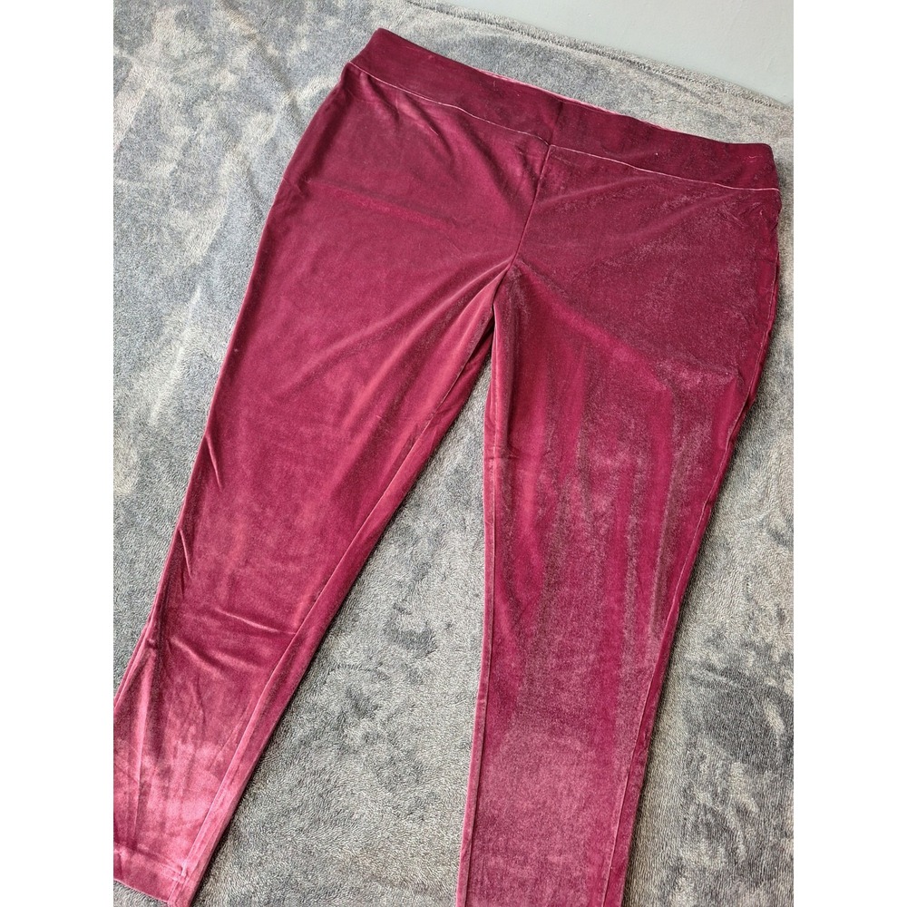 High Rise Fitted Velour Pull On Pants Women 4X 28/30 Burgundy Wine Holiday Party